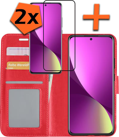 Hoes - Met 2x Screenprotector - Geschikt voor Xiaomi 12X - Luxe Pasjeshouder - Bookcase Portemonee - Flip Case - Kunstleer Book Case - Flipcase Hoes - Book Cover - Walletcase - PortemonneeHoes - Rood