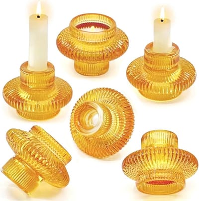 Set van 6 Taps Toelopende Glazen Kaarshouders - Vintage Theelichters voor Tafeldecoratie