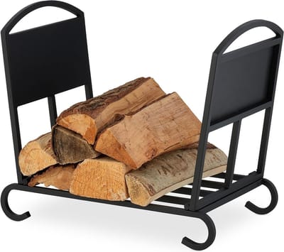 Haardhoutopslag - Houtopberging inklapbare houtmand metaal - 44x52x31 cm - stalen brandhoutrek - zwart