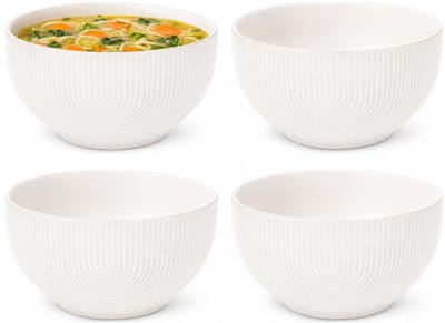 Secret de Gourmet Soepkommen Memphis - 4x - D14 cm - 600 ml - wit - keramiek - schaaltjes - kommetjes - stapelbaar