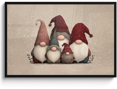 Poster in lijst - Fotolijst 120x80 cm - Posters - Kabouters - Kerst - Sneeuw - Puntmutsen - Posterlijst zwart - Decoratie - Wanddecoratie woonkamer - Muurdecoratie slaapkamer - Kerstversiering - Kerstdecoratie voor binnen - Kerstmis