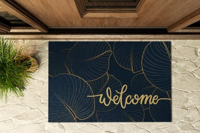 Coloray Buiten Deurmat - Marine Entreemat Buiten - Bladpatroon 'Welcome' Moddermat Buiten - Accessoire Voor De Voordeur - Voordeurmat Herfst - Grote Buiten Deurmat Voor Voordeur - 90x60 cm