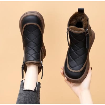 Dames Winter Warme Platform Enkellaarsjes Antislip Rits Sneeuwlaarzen Met Imitatiebont Voering Comfortabele Pluche Gevoerde Wandelschoenen Korte Laarzen Schoenen voor Dames 35 zwart