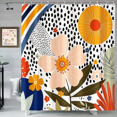 Abstract Douchegordijn Bloemen Modern Bloem Kleurrijk Douchegordijnen Stof Badgordijnen voor Badkamer Haken 150x180cm-60x70in
