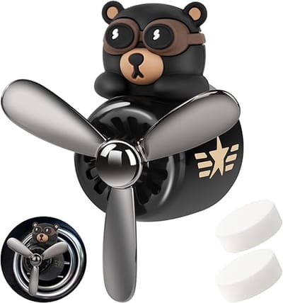 Auto Diffuser Cartoon Beer Pilot – Auto Luchtverfrisser Vent Clip – Inclusief 2 Aromatherapie Tabletten + 8 Navul Pads – Jasmijn & Osmanthus Geur – Auto Interieur Decoratie