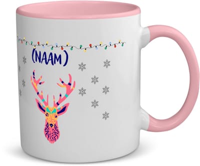 Akyol - kerst rendier met eigen naam koffiemok - theemok - roze - Kerstmis - kerst beker - winter - kerst - christmas - kerst cadeau - 350 ML inhoud