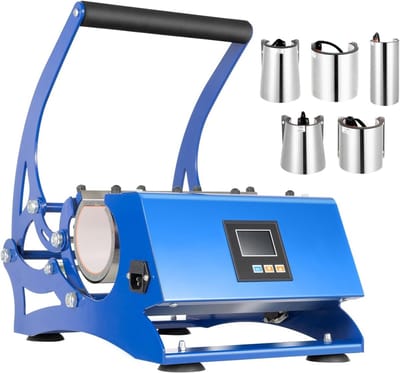 Mokkenpersmachine - Hete pers Transferpers - Bekers Personaliseren - 6-in-1 met onderzetters - 500 W - Blauw en zwart