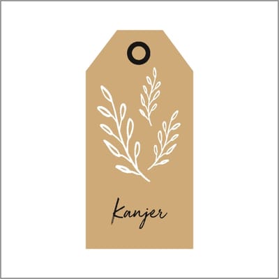 Cadeaukaartje - "Kanjer" - Bloemenkaartje - Bloemenlabel - Bruin Kraft - 10 x 5 cm - 20 stuks - Met Boorgaatje