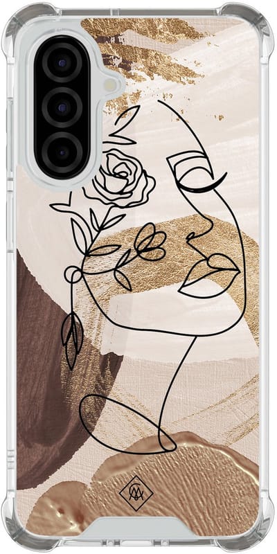 Casimoda® hoesje - Geschikt voor Samsung Galaxy A36 - Abstract Gezicht Bruin - Shockproof case - Extra sterk - TPU/polycarbonaat - Bruin/beige, Transparant