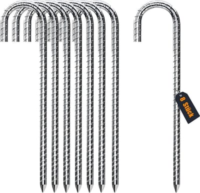Set van 8 Extra Sterke Metalen Grondharingen (30 cm) - Gegalvaniseerd Staal - J-Haringen voor Trampoline, Camping en Voetbalnet