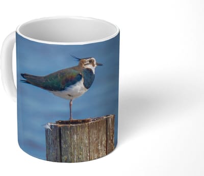 Mok - Koffiemok - Vogel - Dieren - Paal - Blauw - Kievit - Mokken - 350 ML - Beker - Koffiemokken - Theemok