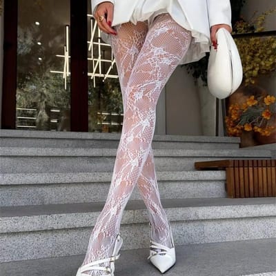 Sexy Dames Lange Visnet Kousen Panty Kousen Schattig Lolita Uitgesneden Bloemen Doorzichtig Mesh Panty Kousen Bloemen Rotan Bodem Kous One Size gray