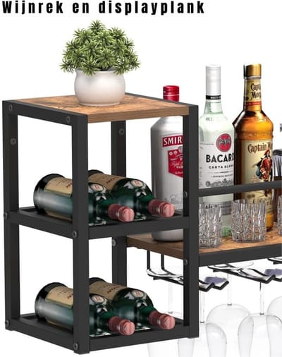 RUX® Wijnrek Muur - Wijnrek - Wijnrek Ophangbaar - Wijndisplay - met Wijnglasrailsen- Veelkleurig- 25cm x 88cm x 40cm