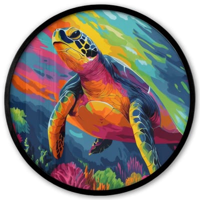 Poster in lijst Rond - Fotolijst 40x40 cm - Posters - Koraal - Schildpad - Abstract - Water - Ronde posterlijst zwart - Decoratie - Wanddecoratie woonkamer - Muurdecoratie slaapkamer