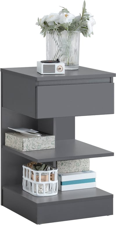 SoBuy FBT49-HG Bijzettafel Nachtkastje met 1 lade & 3 Legplanken Design Salontafel 39x65x39cm, Grijs