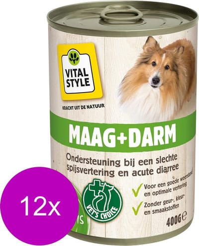 Vitastyle Blik Vitaal Vlees Maag + Darm - Hondenvoer - 12 x 400 g
