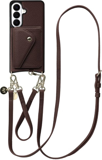AVY Leren Hoesje geschikt voor Samsung Galaxy S26 Plus | Met Koord en Magnetische Kaarthouder | Compatibel met MagSafe | Leather Case met 30CM & 130CM Koord & Wallet | Leather Set | Chocolate