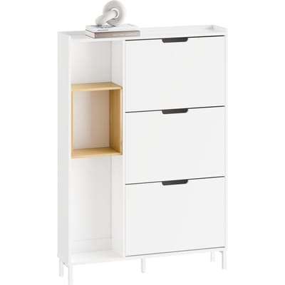 SoBuy FSR209-WN Schoenenkast, wit, compact, opslag voor 9 paar schoenen, ideaal voor kleine ruimtes en woningen, MDF + bamboe, 90 x 19 x 129,5 cm FSR209-WN