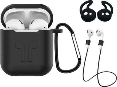 Case Geschikt voor AirPods 1 Hoesje Hoes Siliconen 3-in-1 Met Clip Cover - Hoesje Geschikt voor Apple Airpods 1 Siliconen 3-in-1 Met Clip - Zwart