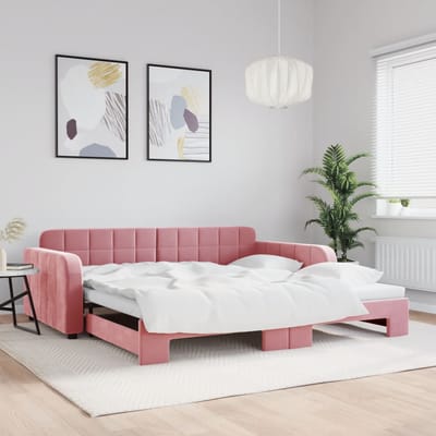 vidaXL - Slaapbank - met - onderschuifbed - 100x200 - cm - fluweel - roze