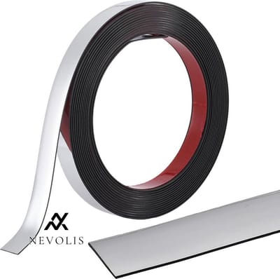 Nevolis 5 m x 15 mm Decorative Strip for Peel and Glue Silver Flexible Mirror Border Self-Adhesive for Floor Panels Cabinet Tiles Corner Edge Frame .