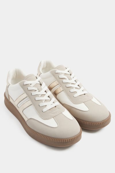 Yours Witte Vetersneaker Met Metallic Zijstreep In Brede Epasvormsize 37E
