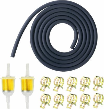 2x Benzinefilter 10 cm - Brandstoffilter Inline Met 5 mm En 8 mm - Universeel - Filter - Transparant - Met 2 Meter Benzineslang En 10 Stuks Slangklemmen - Brandstofslang - Scooter - Motorfiets - Auto - 13-Delige Set