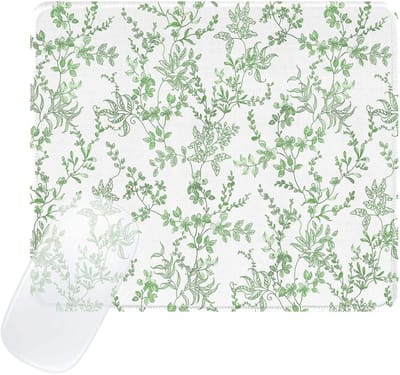 Stijlvolle Groene Bloemen Muismat, Waterdichte Aesthetic Muismat met Antislip Rubber, Ideaal voor Thuis en Kantoor, Desk Accessories en Computerbenodigdheden