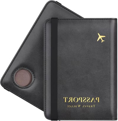 Kunstlederen Reisepasshülle met Airtag-Kaartsleuven, Ideaal voor Dames en Heren, Duurzame Passport Cover voor Veiligheid en Bescherming (Zwart)
