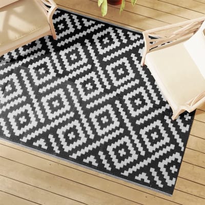 Buitentapijt - Terrastapijt Balkontapijt - Buiten Decoratie - Tweelaags Jacquard - 140 x 200 cm - Wit Zwart