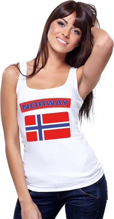 Noorwegen singlet shirt/ tanktop met Noorse vlag wit dames S
