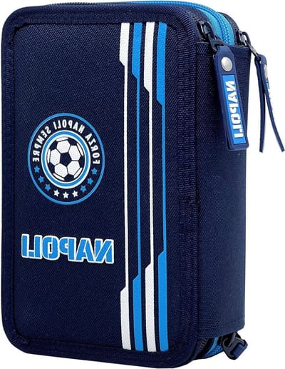 School Etui - Pennendoos Pennenset - Schoolspullen Opbergen - Drie Vakken - 20x13x6 cm - Blauw