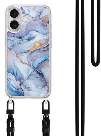Hoesje met koord geschikt voor iPhone 16 - Lavender dream - Inclusief zwart koord - Crossbody beschermhoes - Transparant, Paars - Mooie Telefoonhoesjes