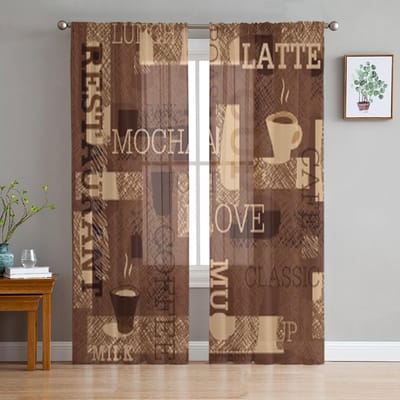Koffiekleurige Achtergrond Tule Transparante Gordijnen voor Woonkamer Decoratie Gordijn voor de Kamer Slaapkamer Keuken Voile Organza Gordijnen 135W x 114H(cm) brown