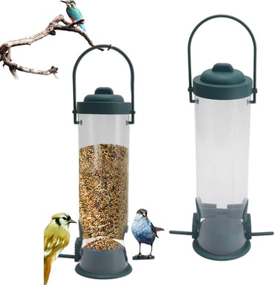 2 stuks - Vogelvoeder - Hangende PVC vogelvoeder - Transparante automatische voeder - Hangende voeder voor wilde vogels - Transparant plastic gaas - Groen - Metalen eekhoornbestendig gaas - Voederbal - Geschikt voor tuinen, terrassen en buiten
