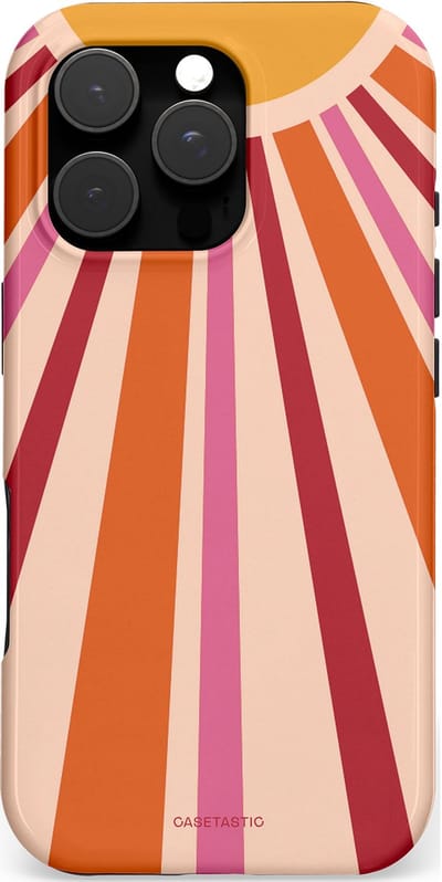 Casetastic hoesje geschikt voor Apple iPhone 16 Pro - MagSafe - Dubbellaagse bescherming - Retro Zonnestraal - Fashion Case - Wit Perzik Bordeaux Zand