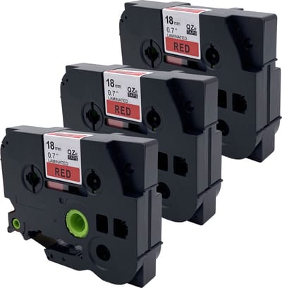 DULA Brother Compatible label tape- Tze-441 - 3 cassettes - Brother P-Touch - Zwart op rood - 18mm x 8m