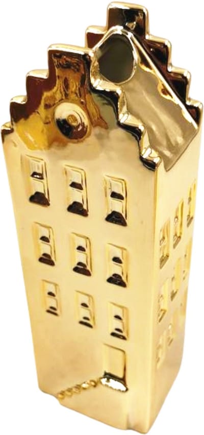 Bloemenvaas- Huis Vaas- Keramiek-Goud- 7,5x6x23 cm