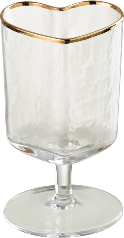 J-Line wijnglas Hart - glas - goud/transparant - 12 stuks