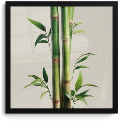 Poster in lijst - Fotolijst 40x40 cm - Posters - Bamboestengels - Sierlijk - Groen - Posterlijst zwart - Decoratie - Wanddecoratie woonkamer - Muurdecoratie slaapkamer