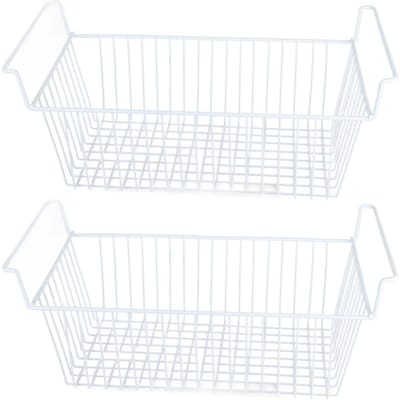 2 stuks vriezer organizer bakken staaldraad grote capaciteit sterke lager vriezermand met handvat voor L56.5cm X W25.2cm X H24cm(7cm Handle)