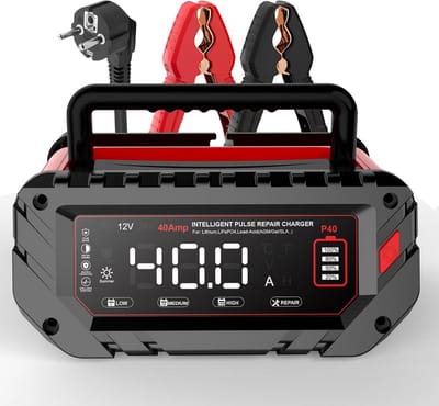 Autobatterijlader - Acculader Batterij - Batterijen Opladen - Intelligent LCD Display - 40A 6V/12V/24V - Zwart