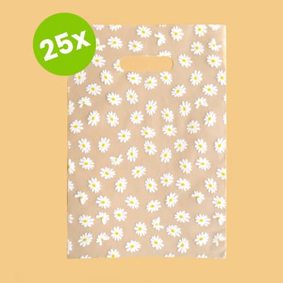 Doorzichtige plastic cadeautasjes met bloemenmotief - 20 x 30 cm - 25 stuks - draagtas met handvat