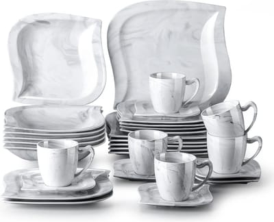 Luxe Serviesset – 30 delig – 6 persoons – Porselein - Bordenset – Dinner platen – Dessertborden - Kommen - Mokken - Schaaltjes - Wit