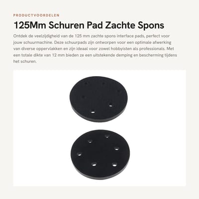 Dailygoods- Schuurpad 125mm Zachte Spons - 2 Stuks - 6 Gaten - Haak/Lus Verbindingsmodus - Slagvast - Ruisonderdrukking - Schuurmachinepad