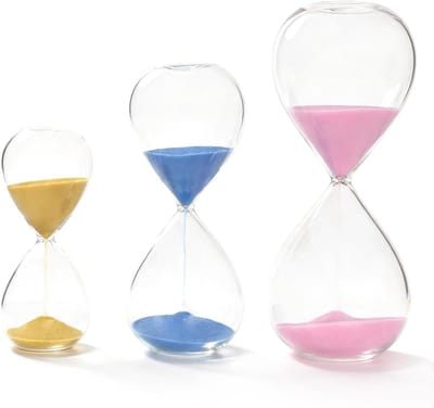 Zandloper Set - Glazen Timer - Tijdmanagement Leren - Drievoudige Timer - 5 10 30 Minuten - Bruin Blauw Roze