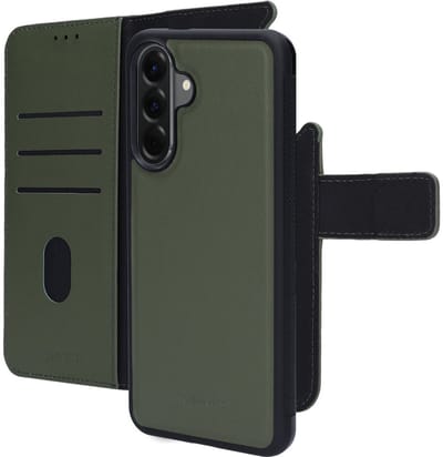 Mobiparts hoesje geschikt voor Samsung Galaxy A56 - Wallet 2-in-1 Boekhoesje - MagSafe - Echt Leder - Uitneembare Case - Sterke Magneet Sluiting - Contactloos betalen - Groen
