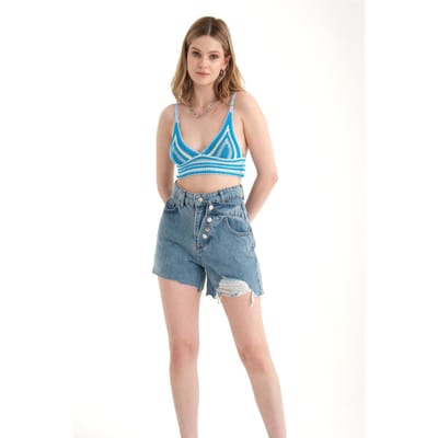 Gestreepte V-hals Gehaakte Crop Top