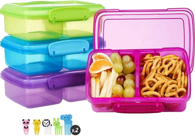 Dailygoods- Snackcontainers BPA-vrij - 4-pack Bento-boxen - 2 Compartimenten - Voedselopslagcontainers - Vaatwasmachinebestendig - Gezond eten onderweg - Lunchbox