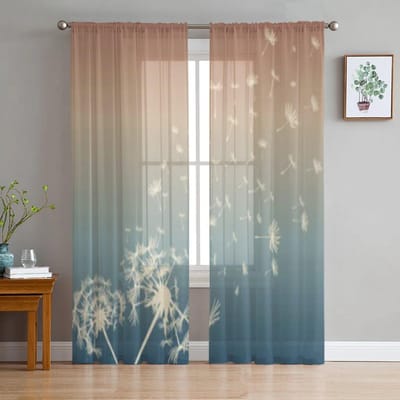 Abstracte Kaart Met Paardenbloemen Tule Transparante Gordijnen voor Woonkamer de Kamer Slaapkamer Keuken Decoratie Voile Organza Gordijnen 135W x 114H(cm) gray